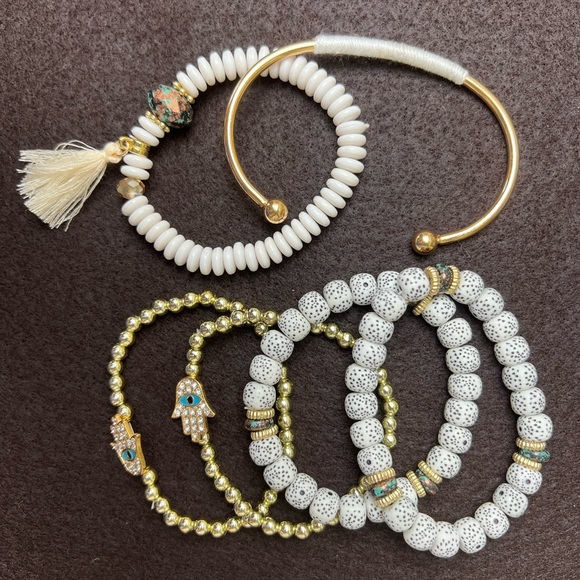 Stylish Gold Boho Chic Stacked Bracelets -  Trendy Stackable Evil Eye Bracelets - Picture 10 of 13